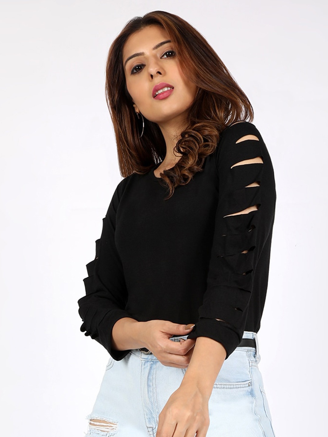 

CHIMPAAANZEE Slashed Sleeves Regular Top, Black