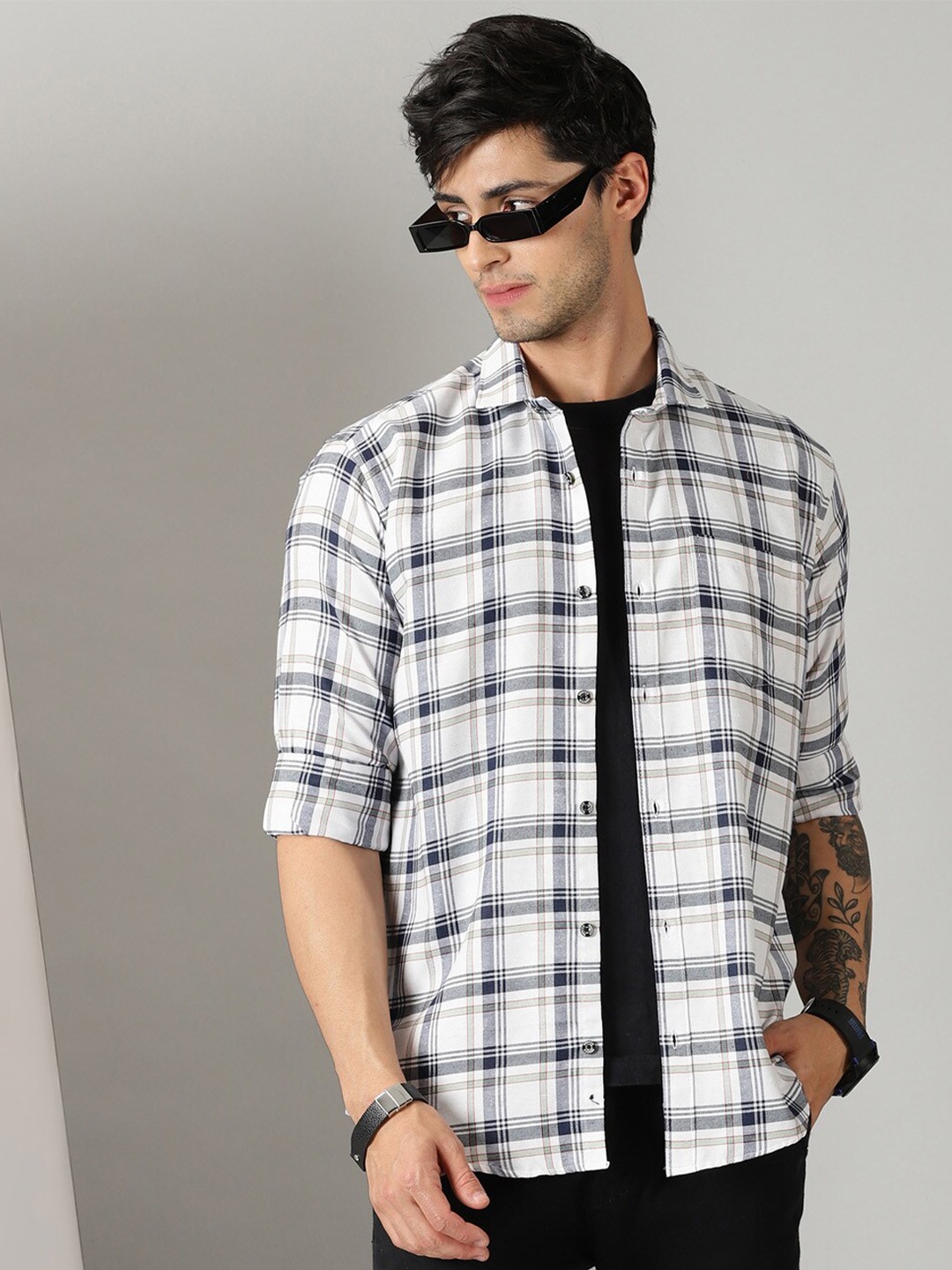 

Rodzen Checked Cotton Regular Fit Long Sleeves Casual Shirt, White