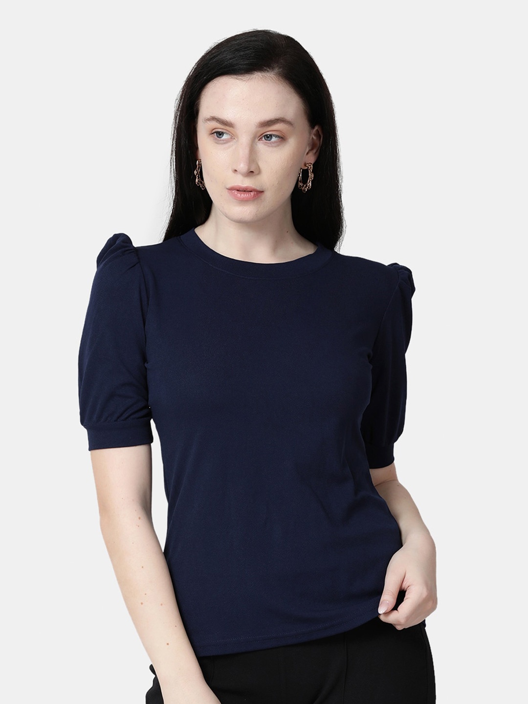 

Selvia Puff Sleeves Knitted Top, Blue