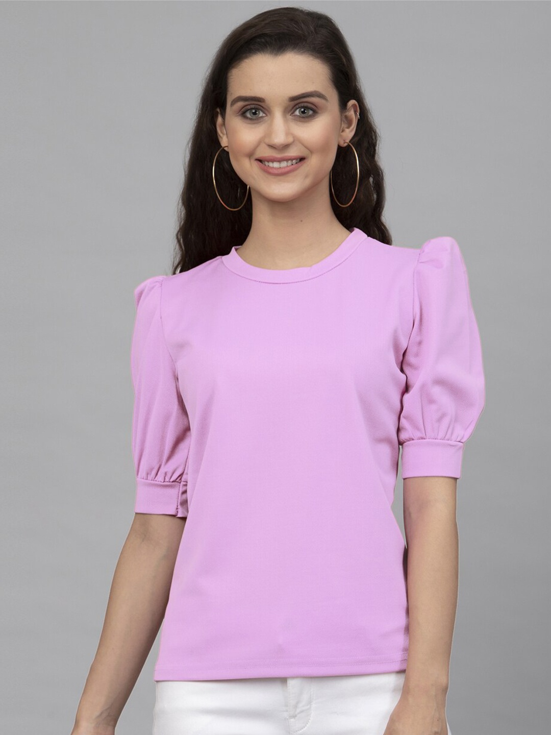 

Selvia Round Neck Puff Sleeve Top, Lavender