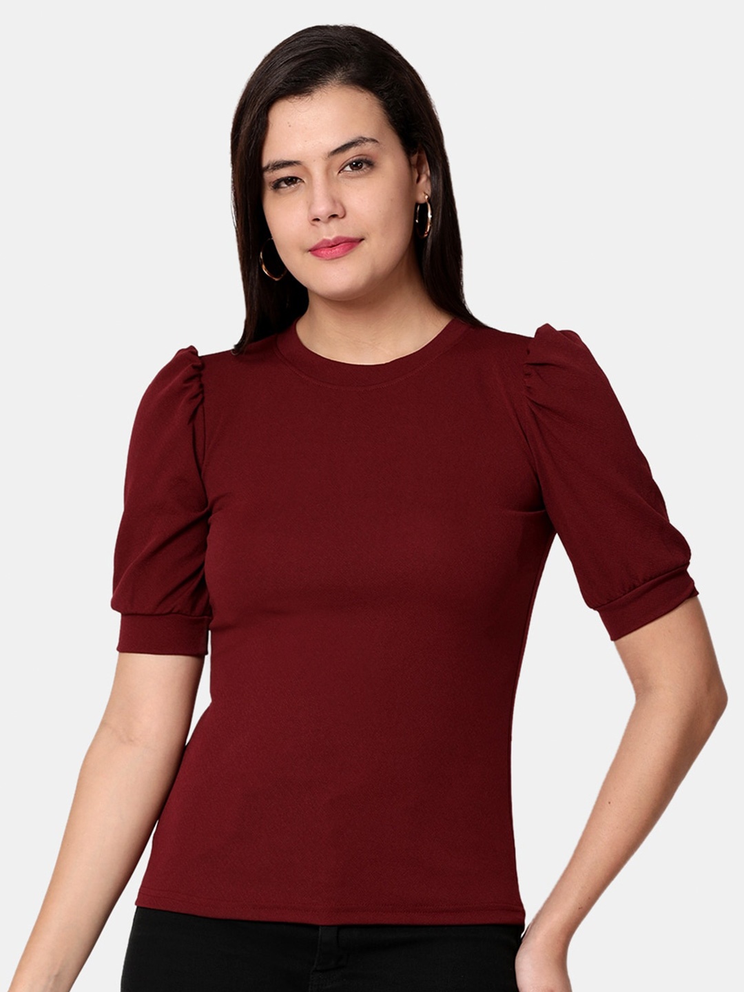 

Selvia Puff Sleeves Knitted Top, Maroon