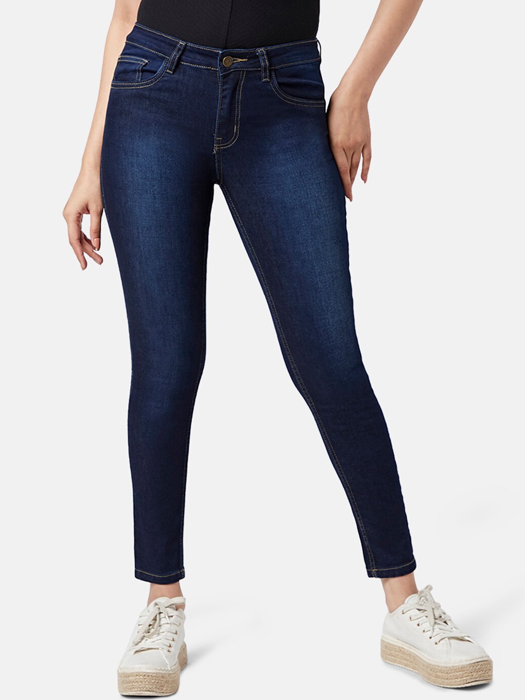 

YU by Pantaloons Women Slim Fit High-Rise Light Fade Jeans, Navy blue