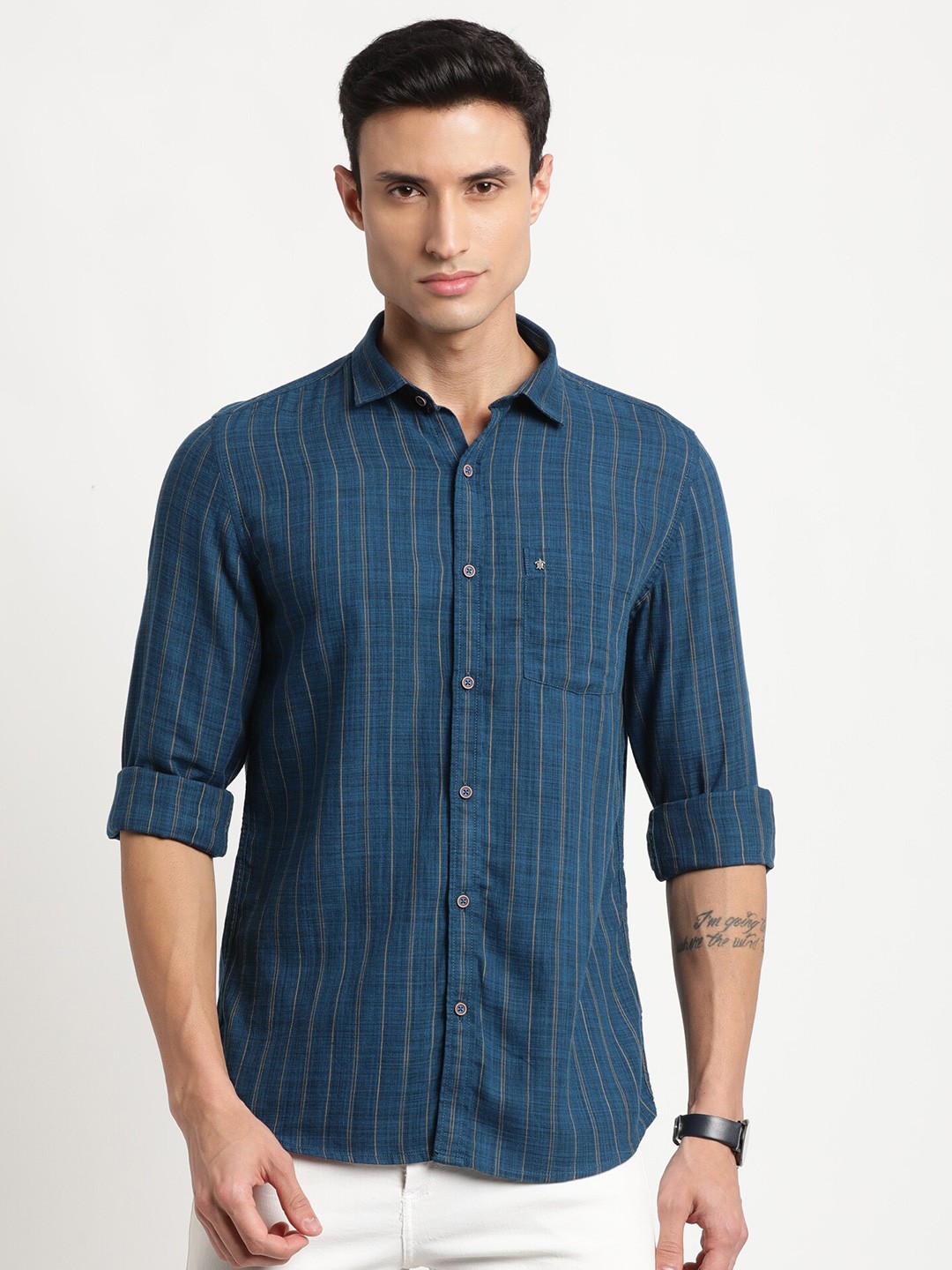 

Turtle Relaxed Slim Fit Opaque Checked Casual Shirt, Navy blue