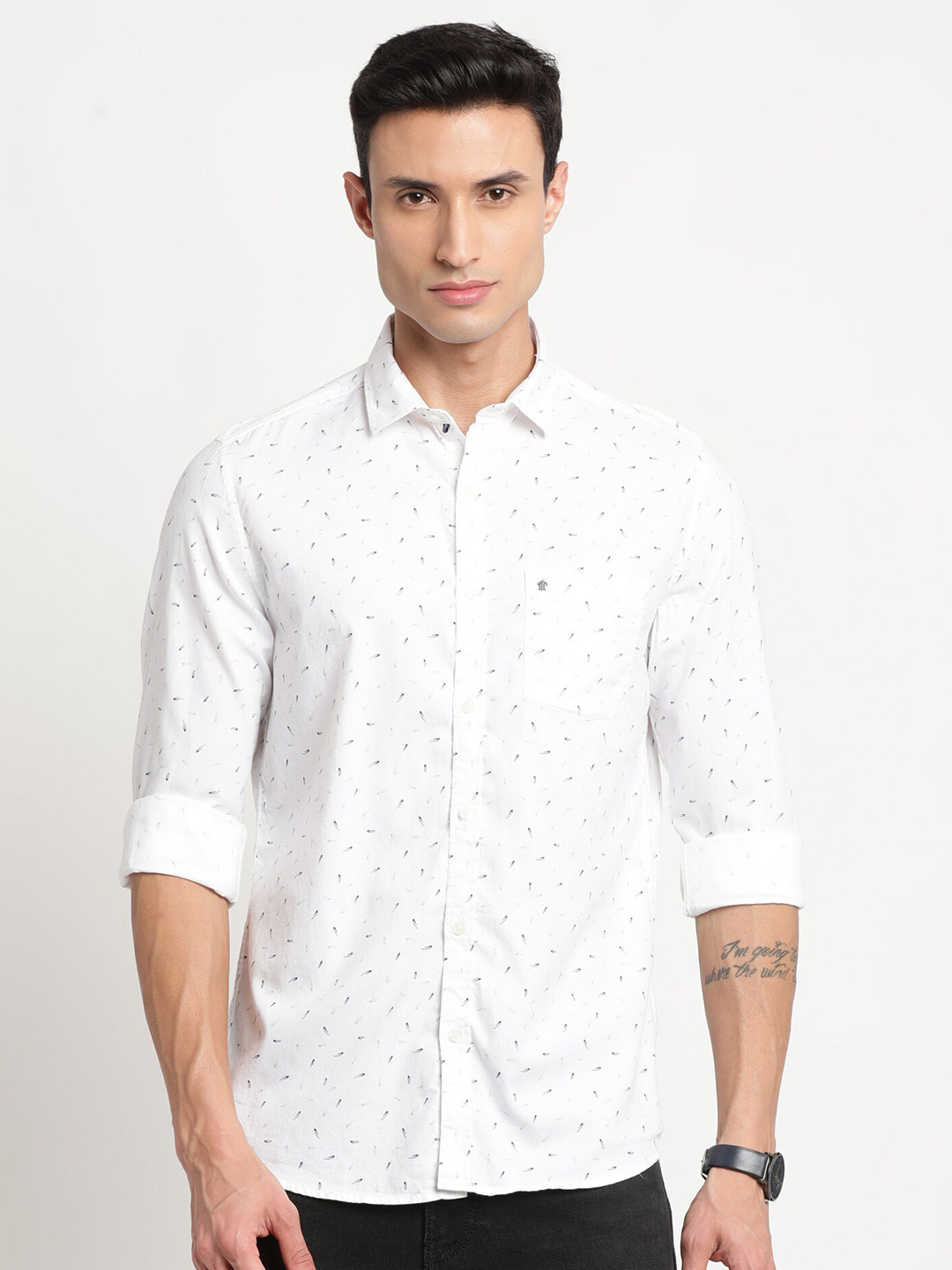 

Turtle Relaxed Micro Ditsy Printed Pure Cotton Slim Fit Casual Shirt, White