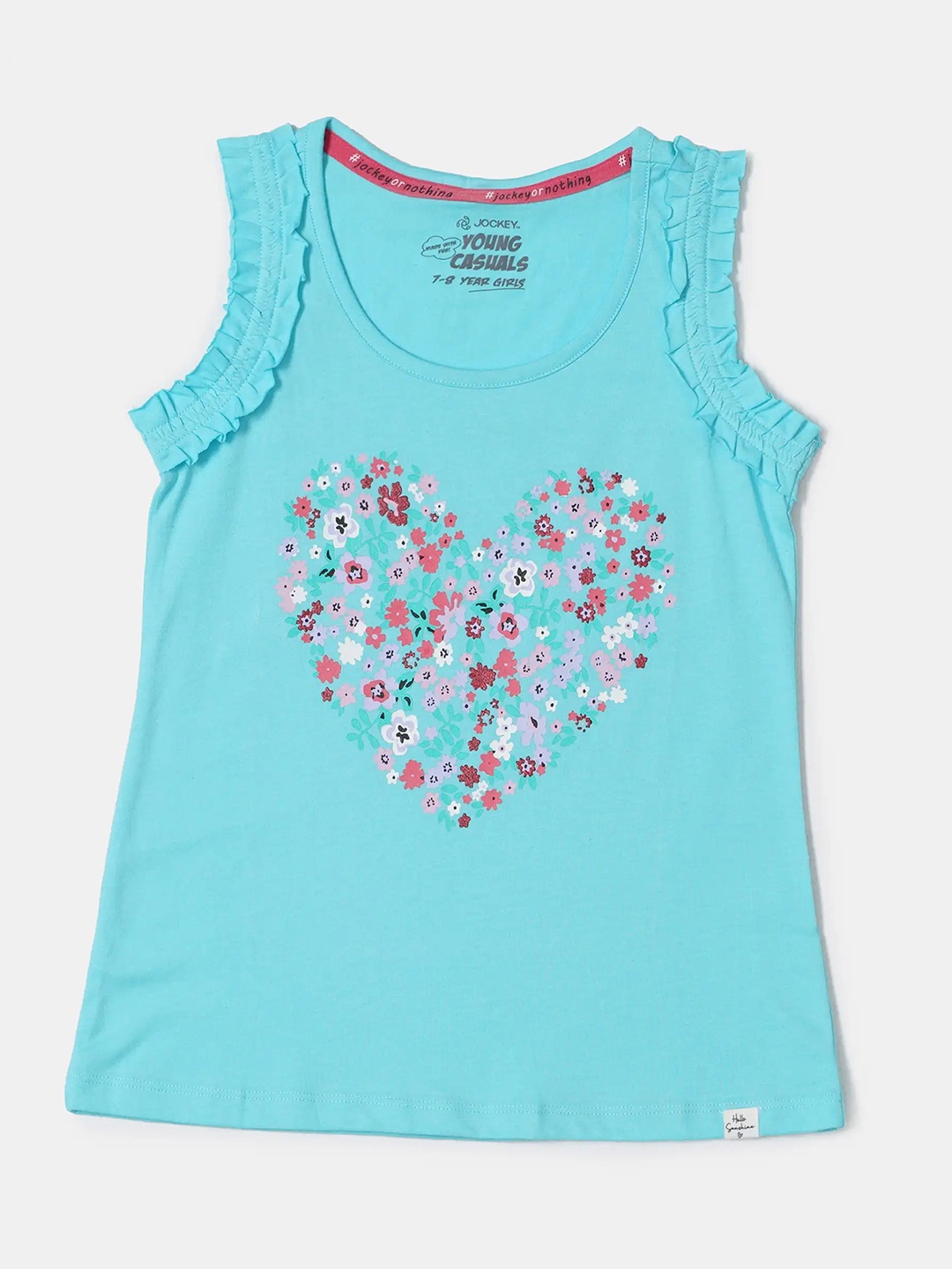 

Jockey Girls Super Combed Cotton Printed Regular Fit Round Neck Sleeveless Tank Top-CG19, Blue