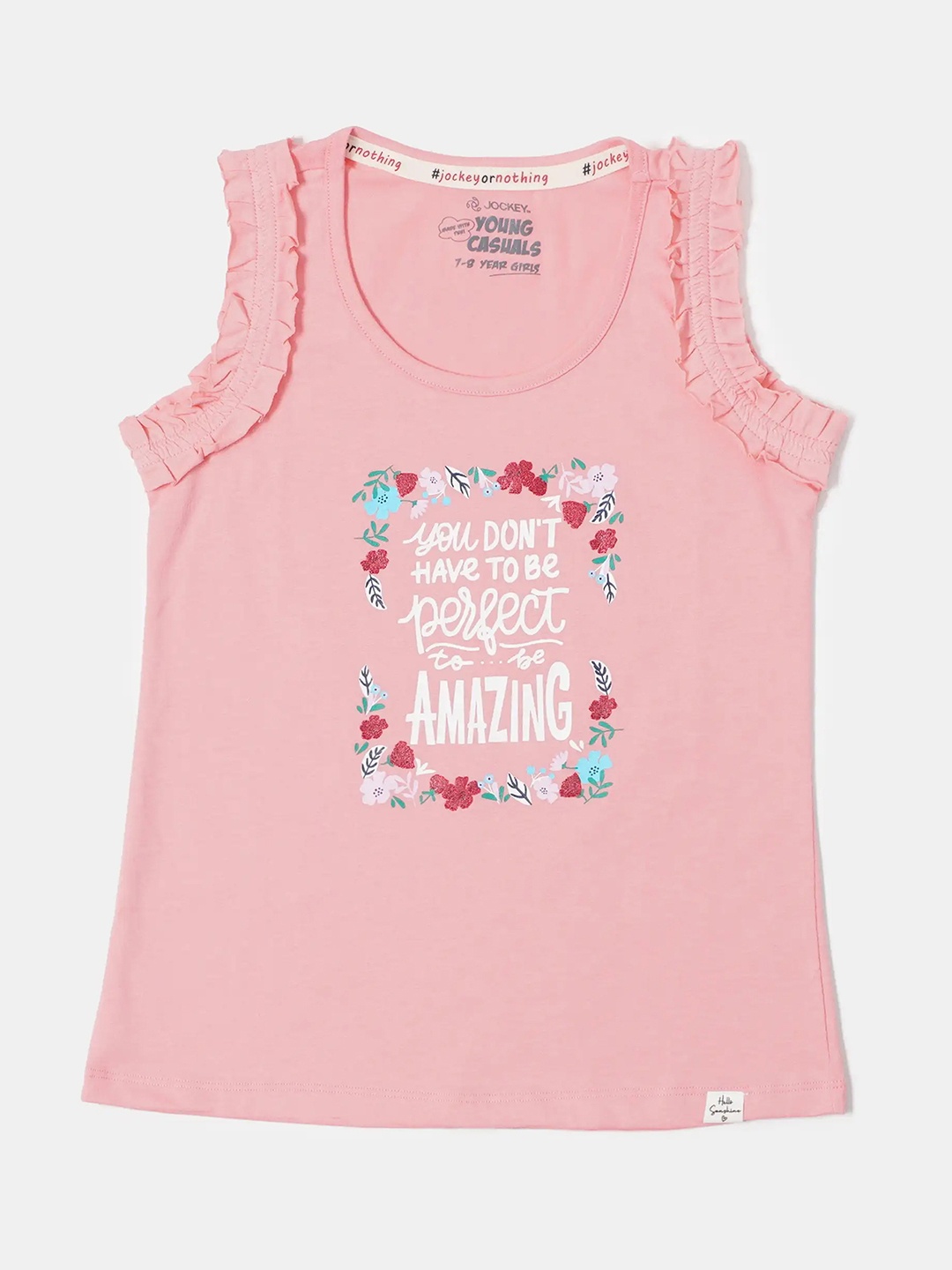 

Jockey Girl's Super Combed Cotton Printed Regular Fit Round Neck Sleeveless Tank Top-CG19, Pink