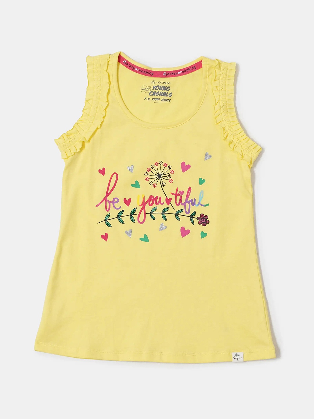 

Jockey Girl's Super Combed Cotton Printed Regular Fit Round Neck Sleeveless Tank Top-CG19, Yellow