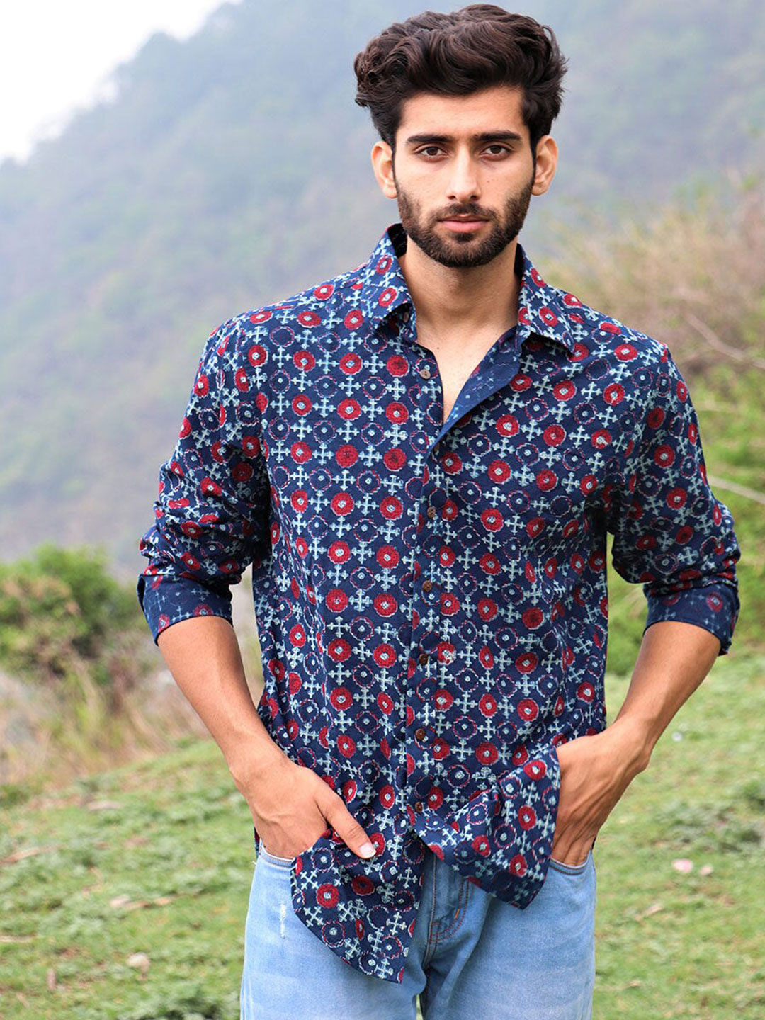 

Chidiyaa Ethnic Motifs Printed Cotton Casual Shirt, Blue