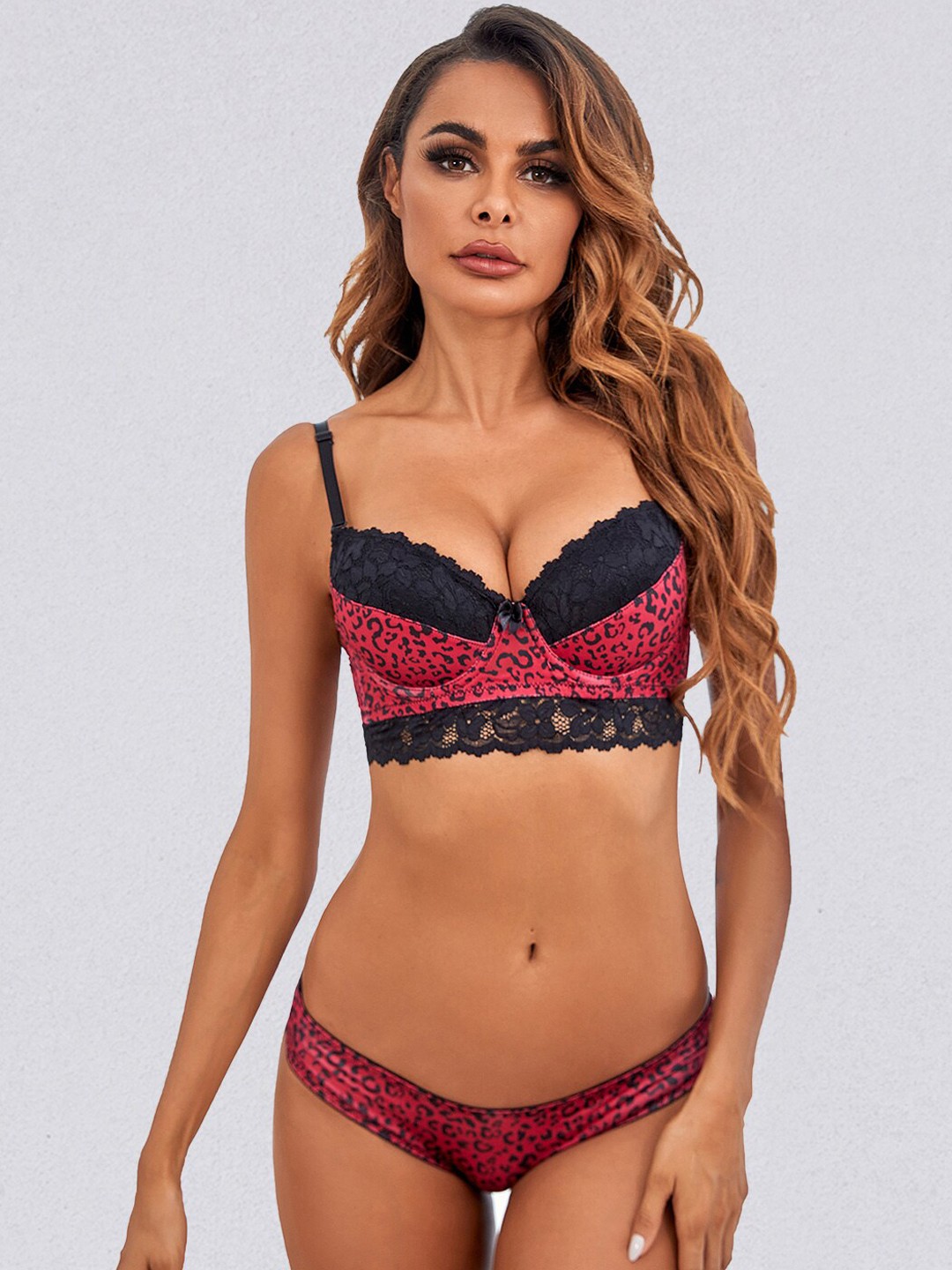

JC Collection Printed Lingerie Set LS-CLZ-A3211-Rose-32B