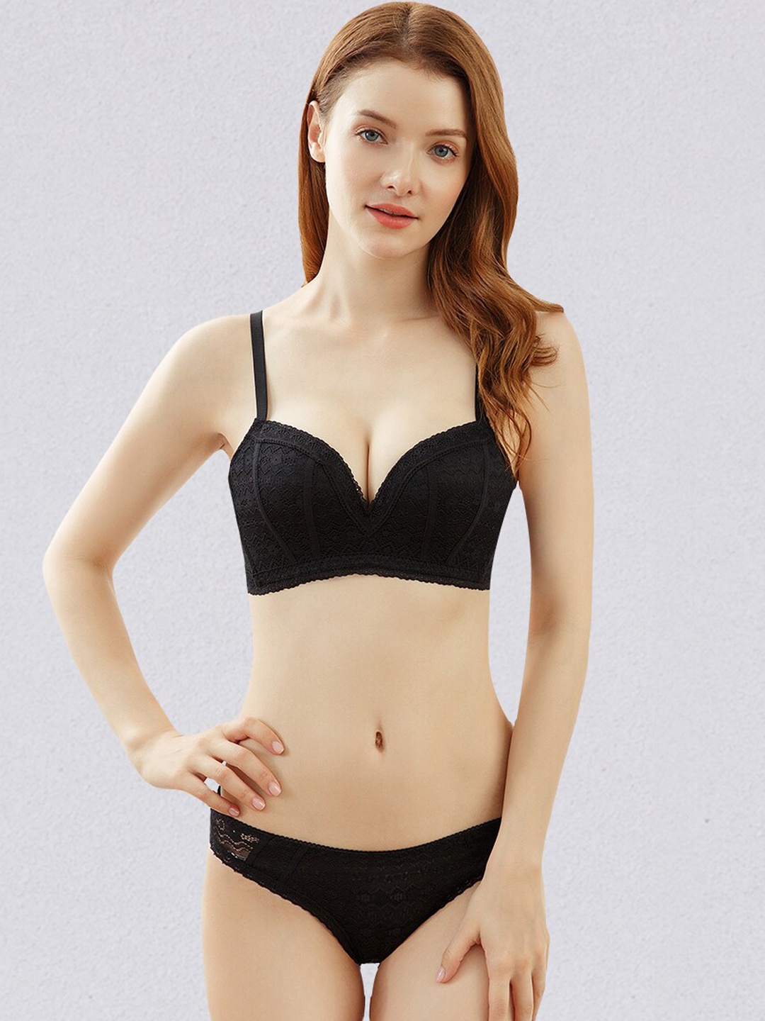

JC Collection Self-Design Laced Lingerie Set LS-QR-2007-Black-32B