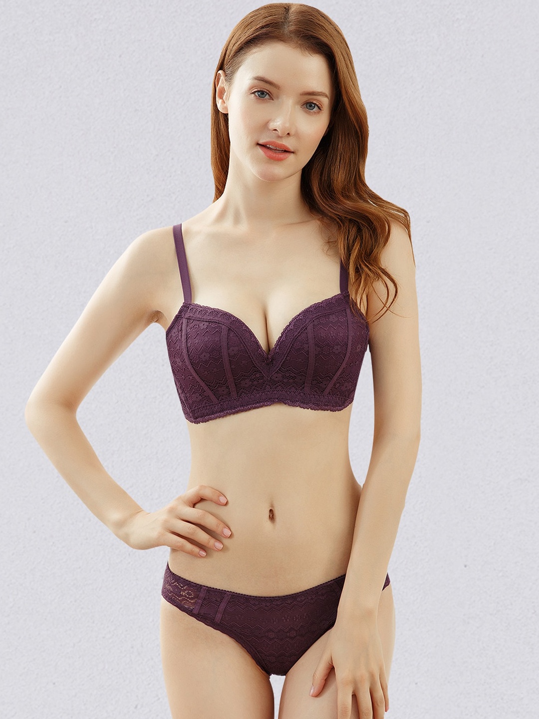 

JC Collection Self-Design Lingerie Set LS-QR-2007-Purple-32B