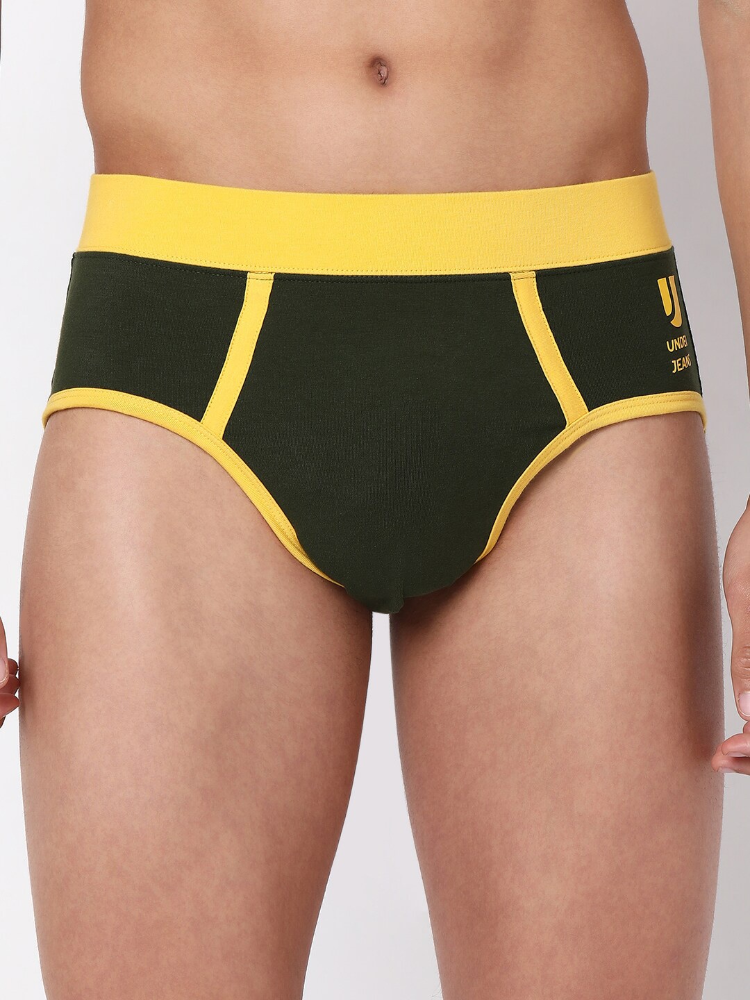

UnderJeans by Spykar Men Colourblocked Mid-Rise Basic Briefs, Olive