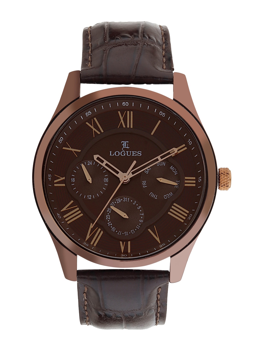 

LOGUES Men Leather Straps Analogue Watch G E-1919 CL-05, Brown