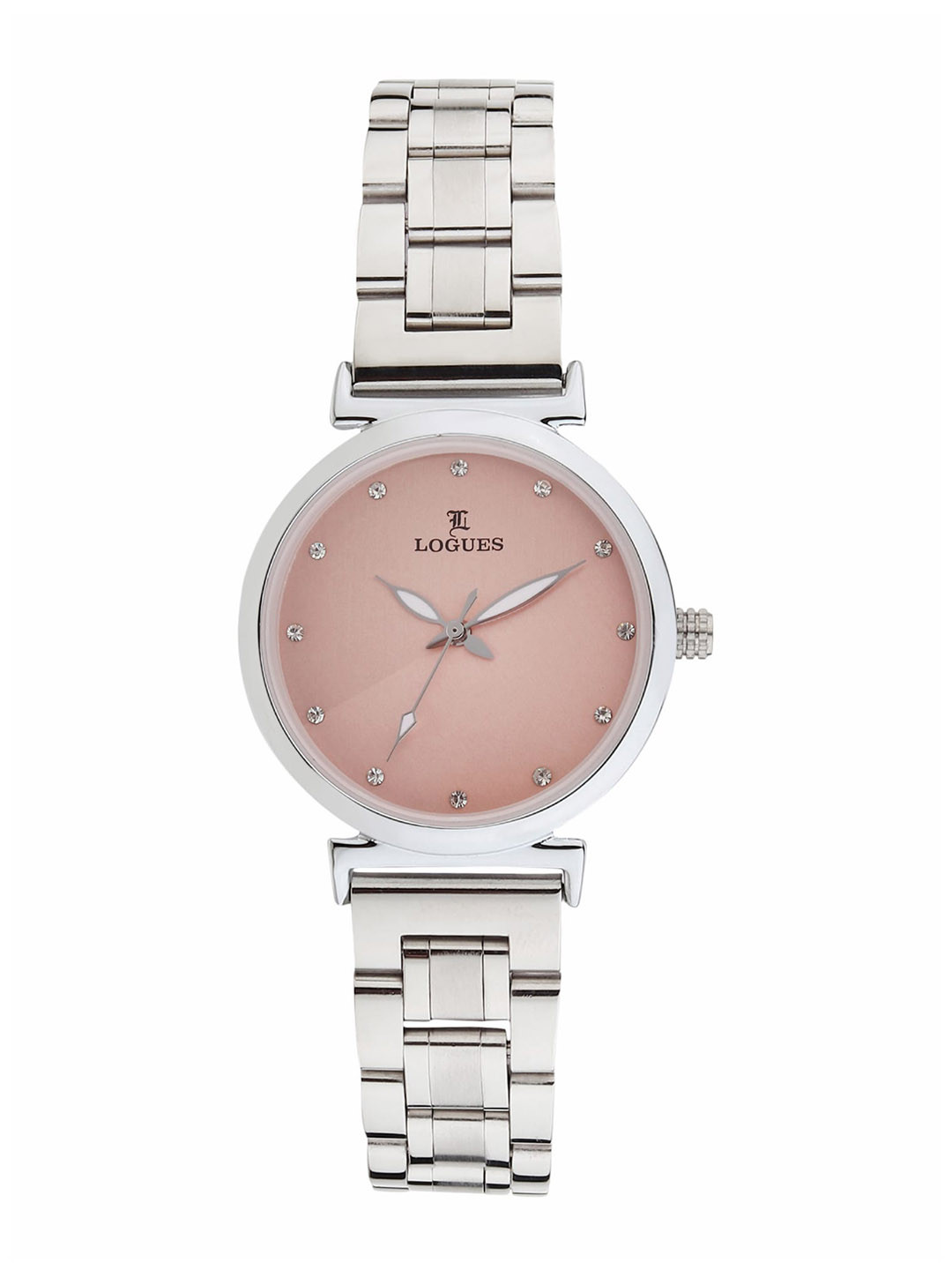

LOGUES Women Embellished Dial & Stainless Steel Bracelet Style Straps Analogue Watch, Silver