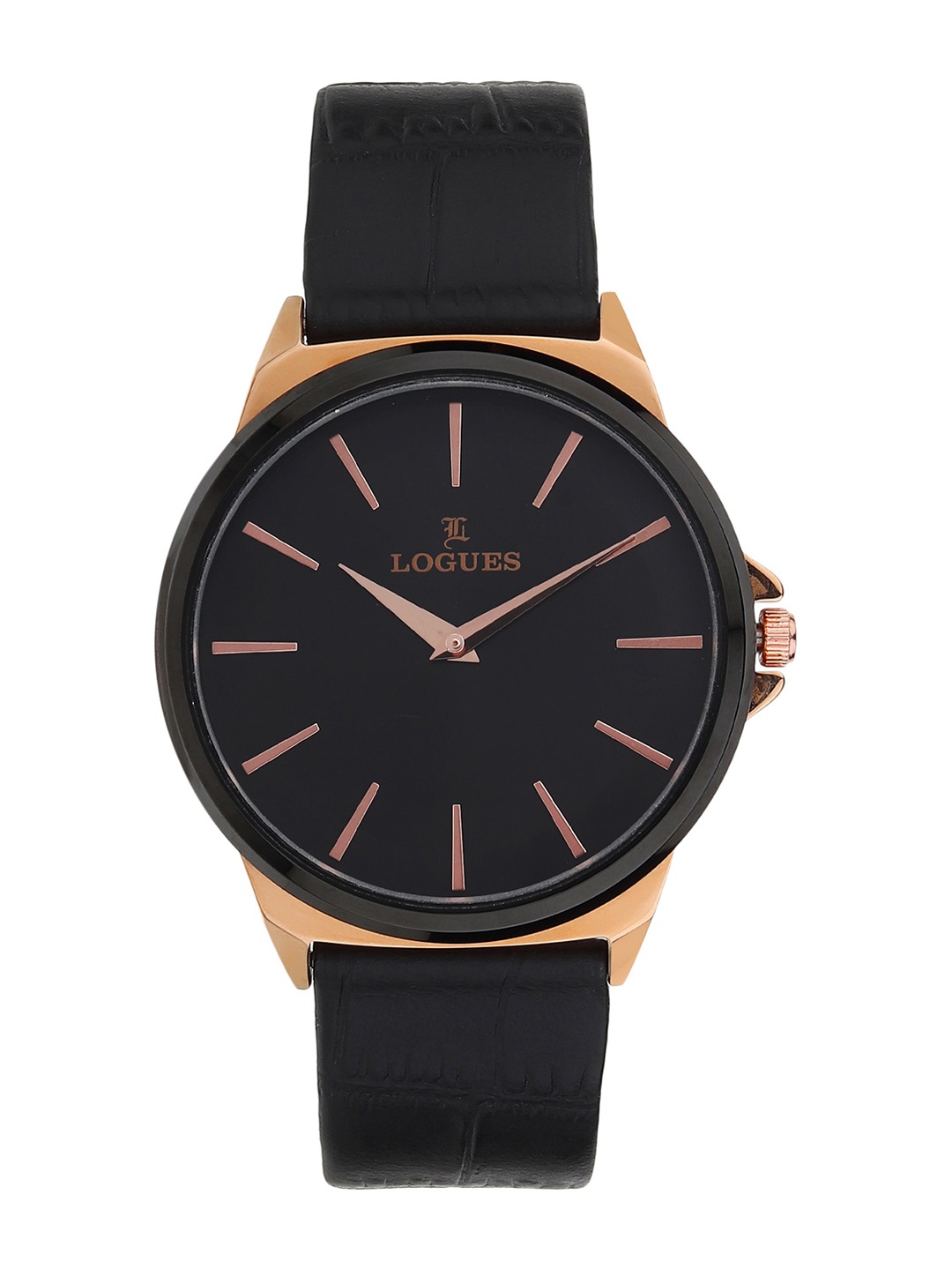 

LOGUES Men Leather Straps Analogue Watch G 1502 WNL-03, Black