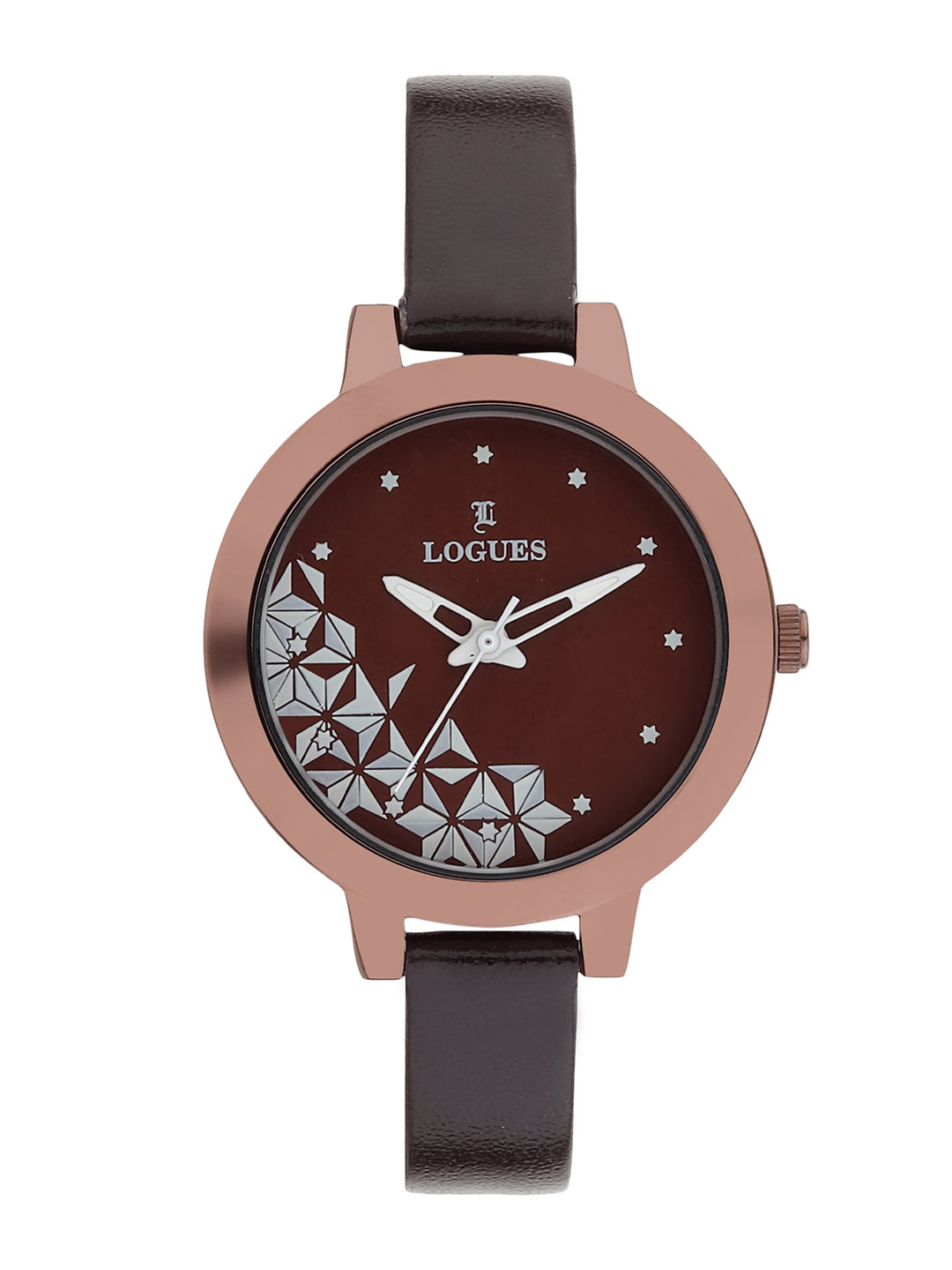 

LOGUES Women Embellished Dial & Leather Straps Analogue Watch L E-652 CL-05, Brown