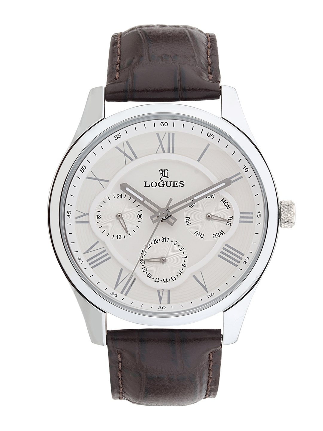 

LOGUES Men Leather Straps Analogue Watch G E-1919 SL-02, Brown