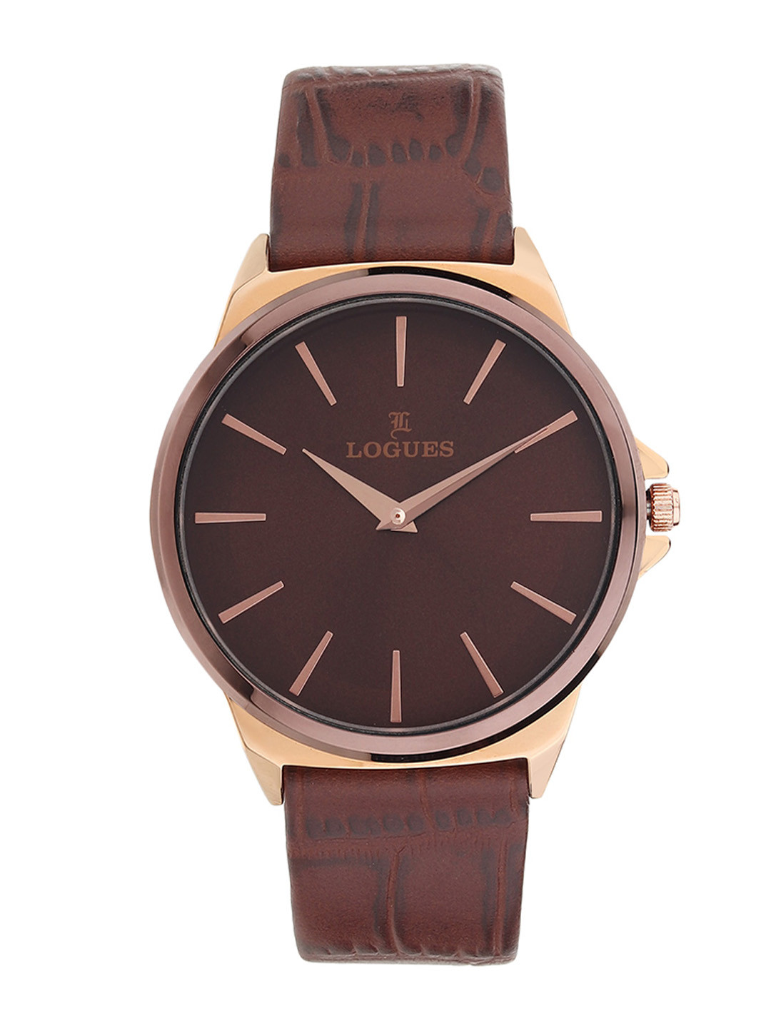 

LOGUES Men Embellished Dial & Leather Textured Straps Analogue Watch G 1502 WCL-05, Brown