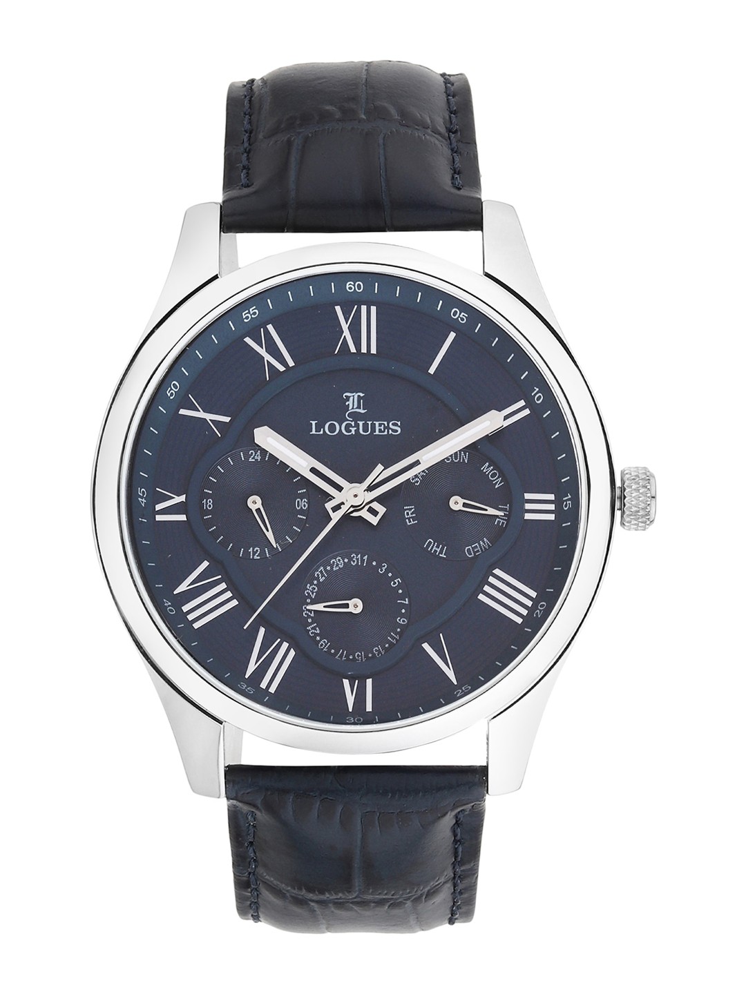 

LOGUES Men Leather Textured Straps Analogue Watch G E-1919 SL-04, Blue