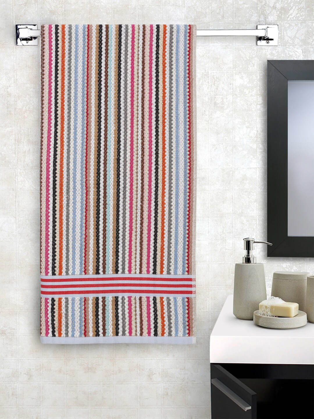 

Creeva Brown & White Striped Pure Cotton Popcorn Weave Bath Towel