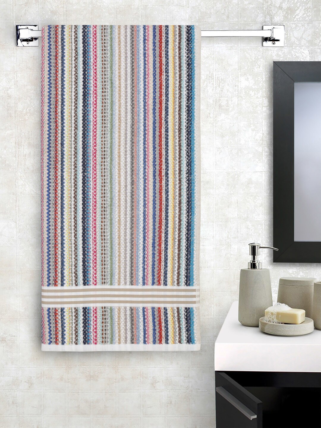 

Creeva Brown & White Striped Pure Cotton Popcorn Weave Bath Towel