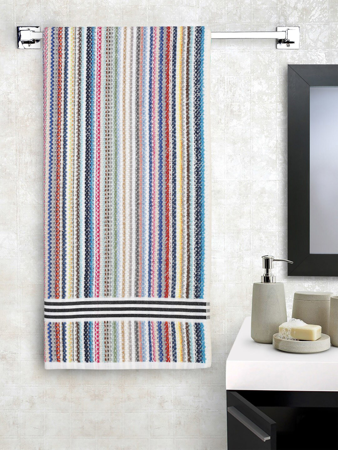 

Creeva Pink & Blue Striped 500 GSM Pure Cotton Popcorn Weave Bath Towel
