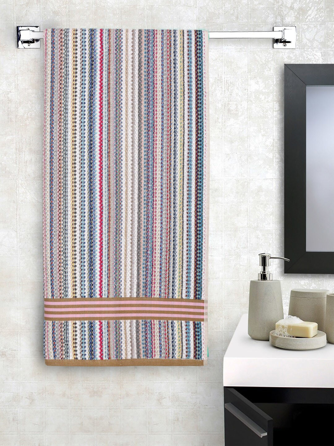 

Creeva Brown & White Striped Pure Cotton Popcorn Weave Bath Towel