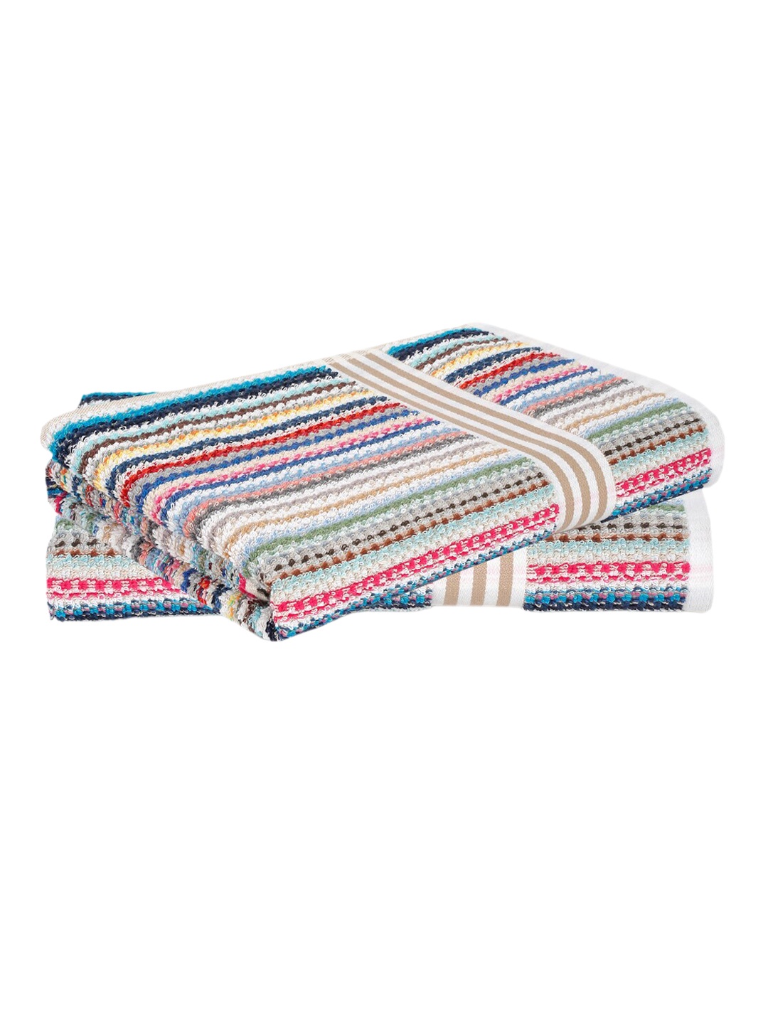

Creeva Blue & Beige 2 Pcs Striped Pure Cotton Popcorn Weave Bath Towels