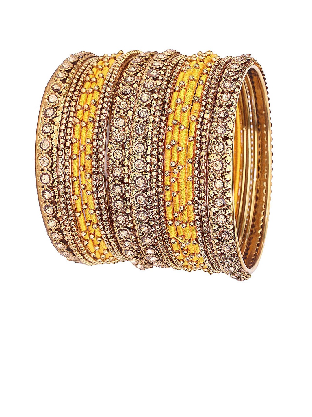 

NMII Set Of 20 Zircon Gemstone Studded & Ballchain Metal Bangles, Gold