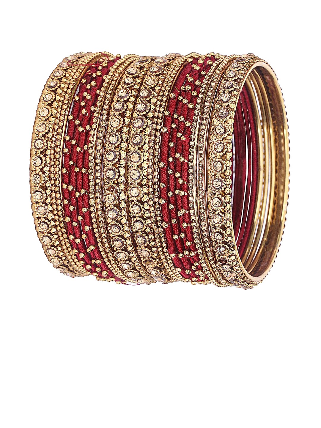 

NMII Set Of 20 Zircon Gemstone Studded & Ballchain Metal Bangles, Gold