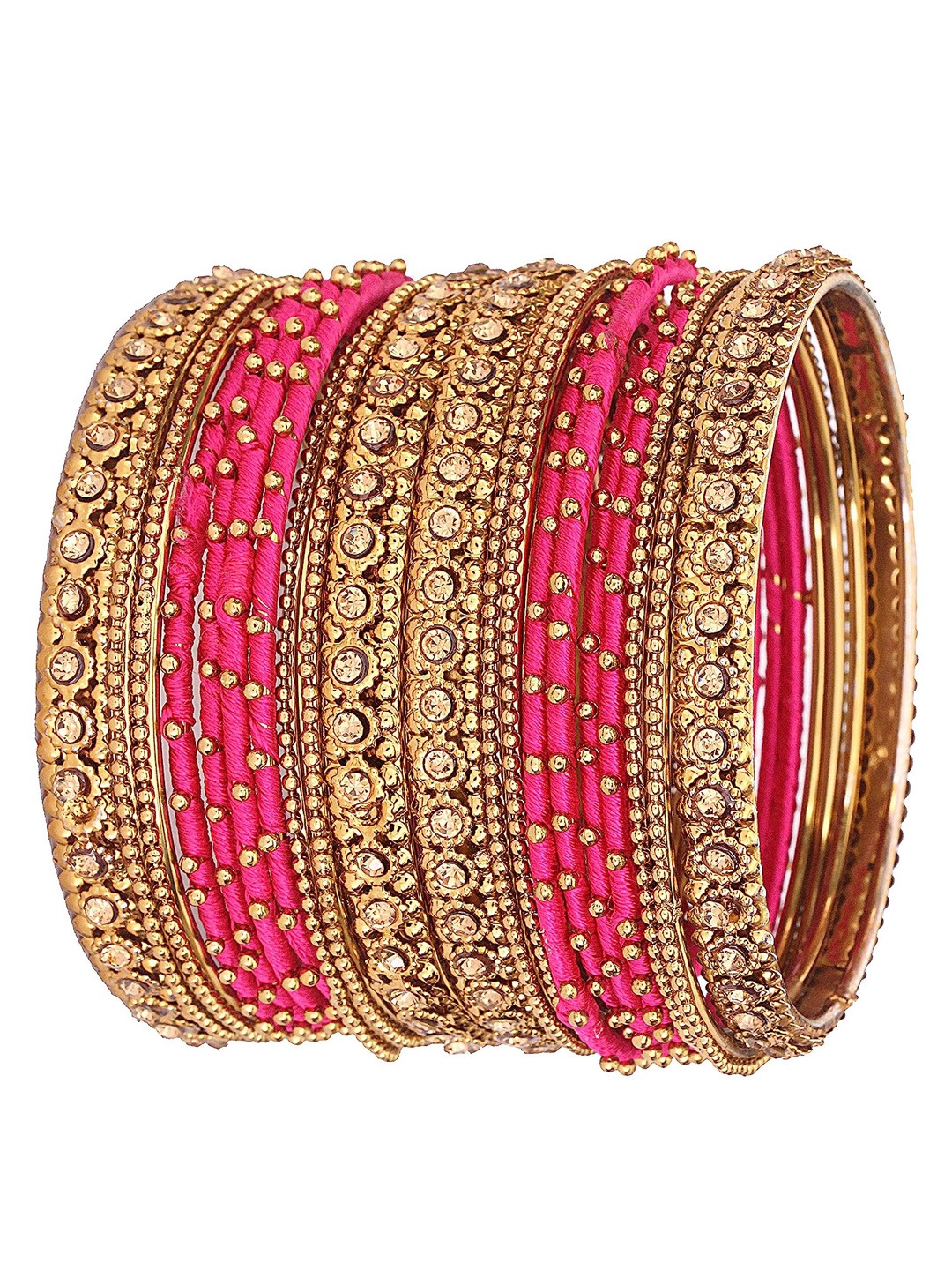 

NMII Set of 20 Thread Work Stone-Studded Alloy Bangles, Magenta