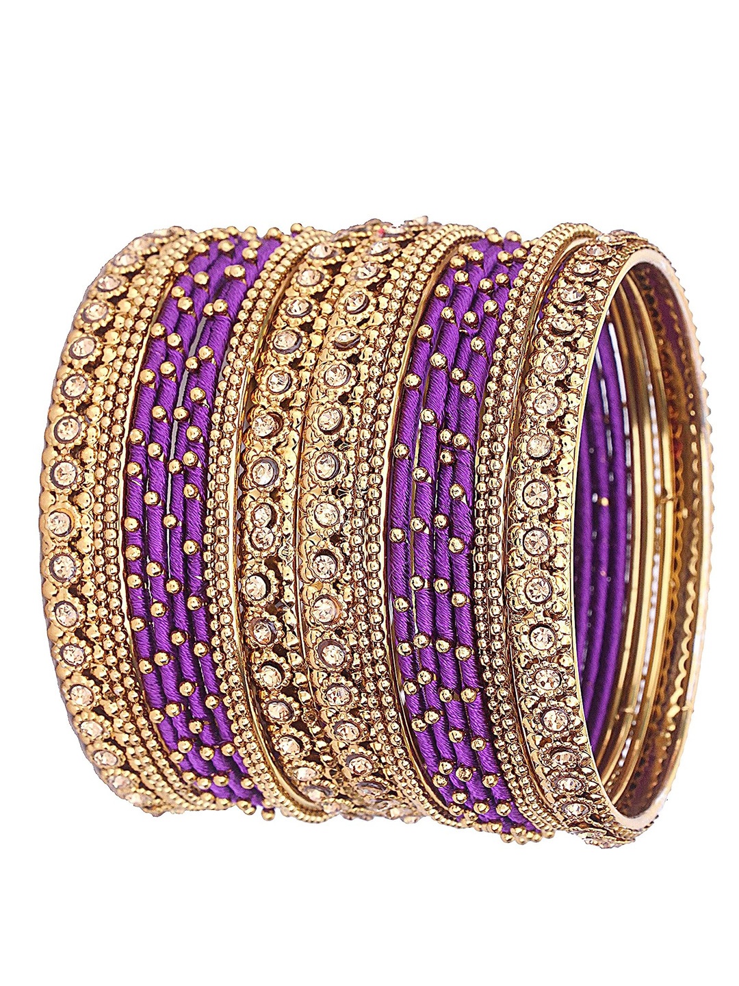 

NMII Set Of 20 Zircon Gemstone Studded Metal Bangles, Gold