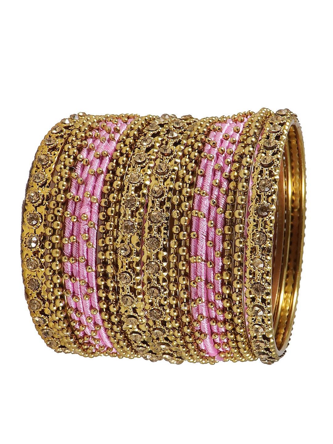 

NMII Set Of 20 Zircon Stone Studded Metal Bangles, Pink