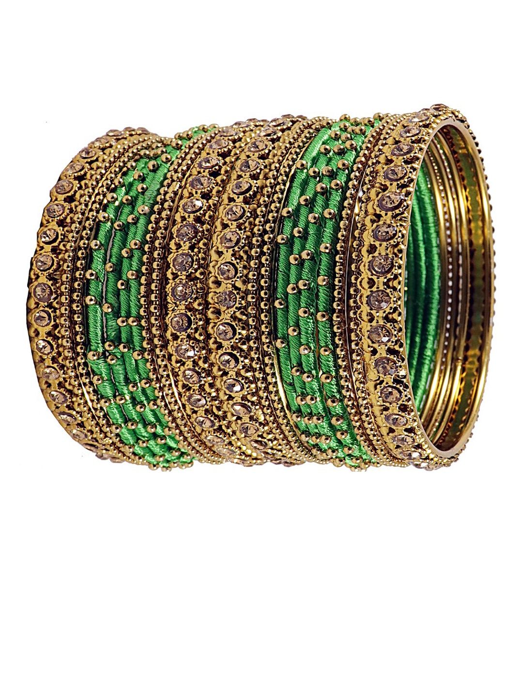 

NMII Set Of 20 Zircon Gemstone Studded Metal Bangles, Gold