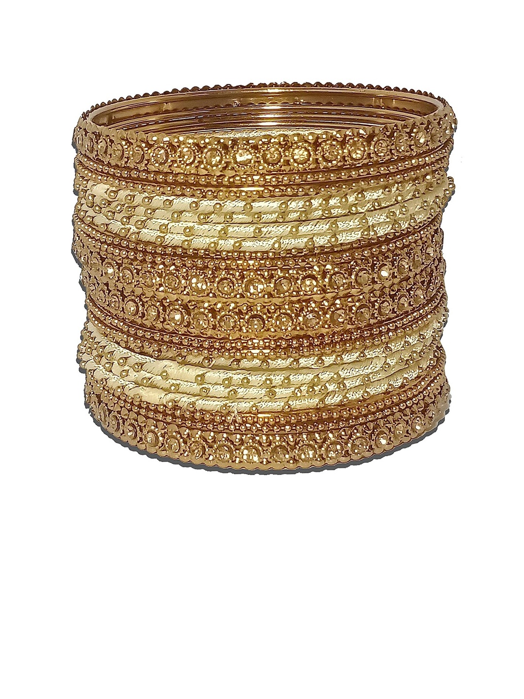 

NMII Set Of 20 Zircon Gemstone Studded Metal Bangles, Gold