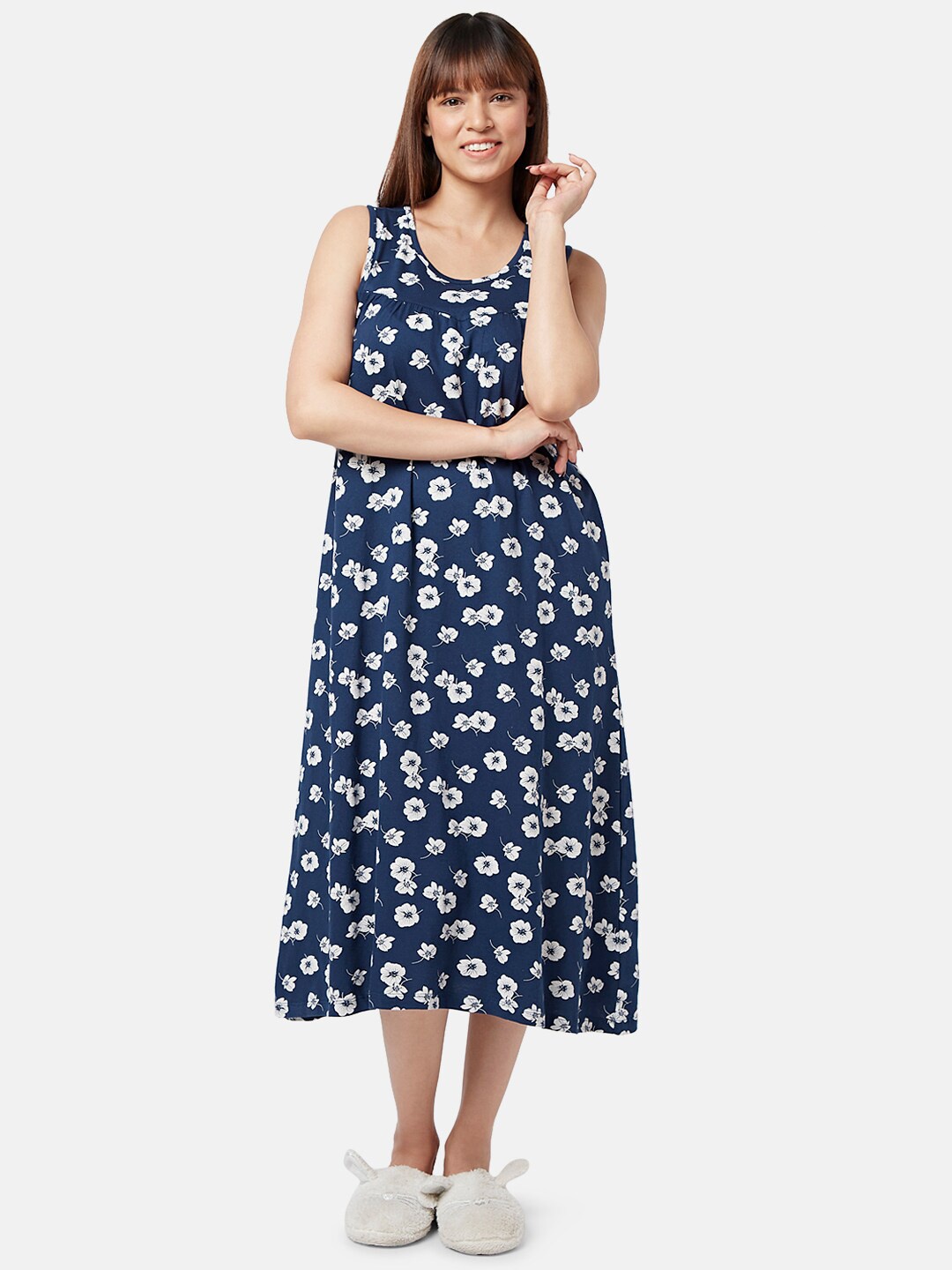 

YU by Pantaloons Floral Printed Nightdress, Navy blue