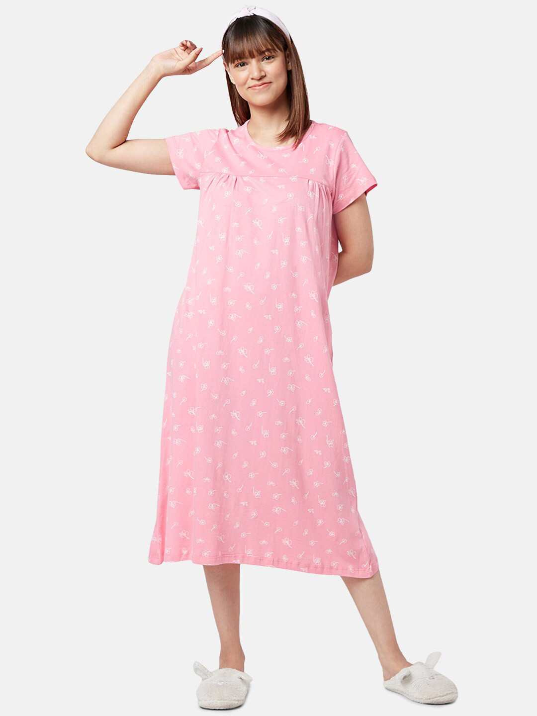 

YU by Pantaloons Floral Printed Nightdress, Pink