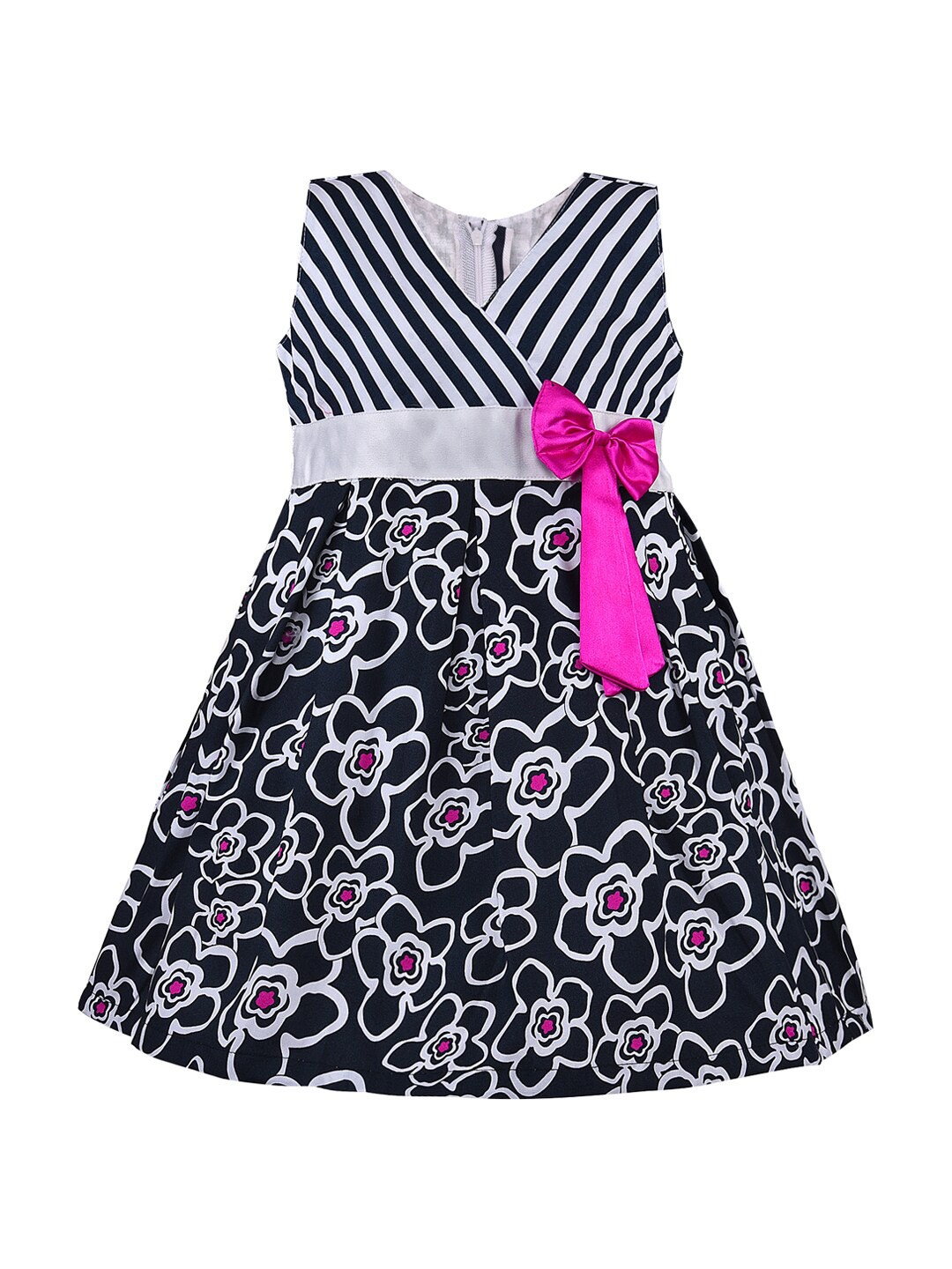 

Wish Karo Girls Floral Printed Sleeveless Fit & Flare Cotton Dress, Black