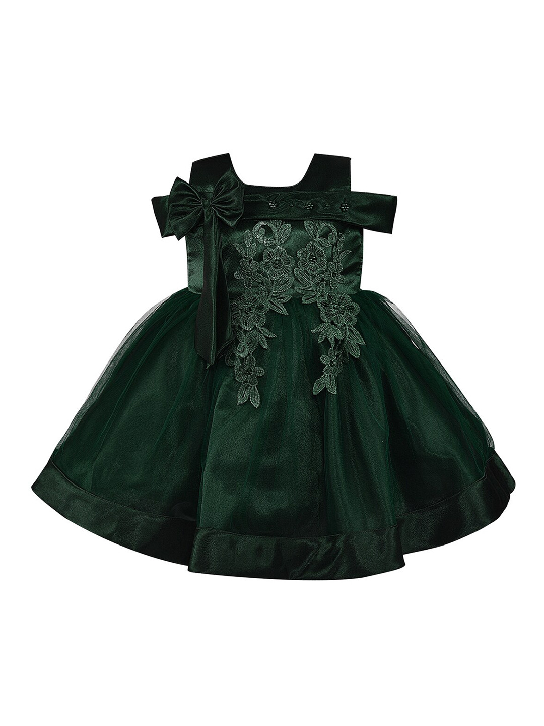 

Wish Karo Girls Cold-Shoulder Net Fit & Flare Dress, Green