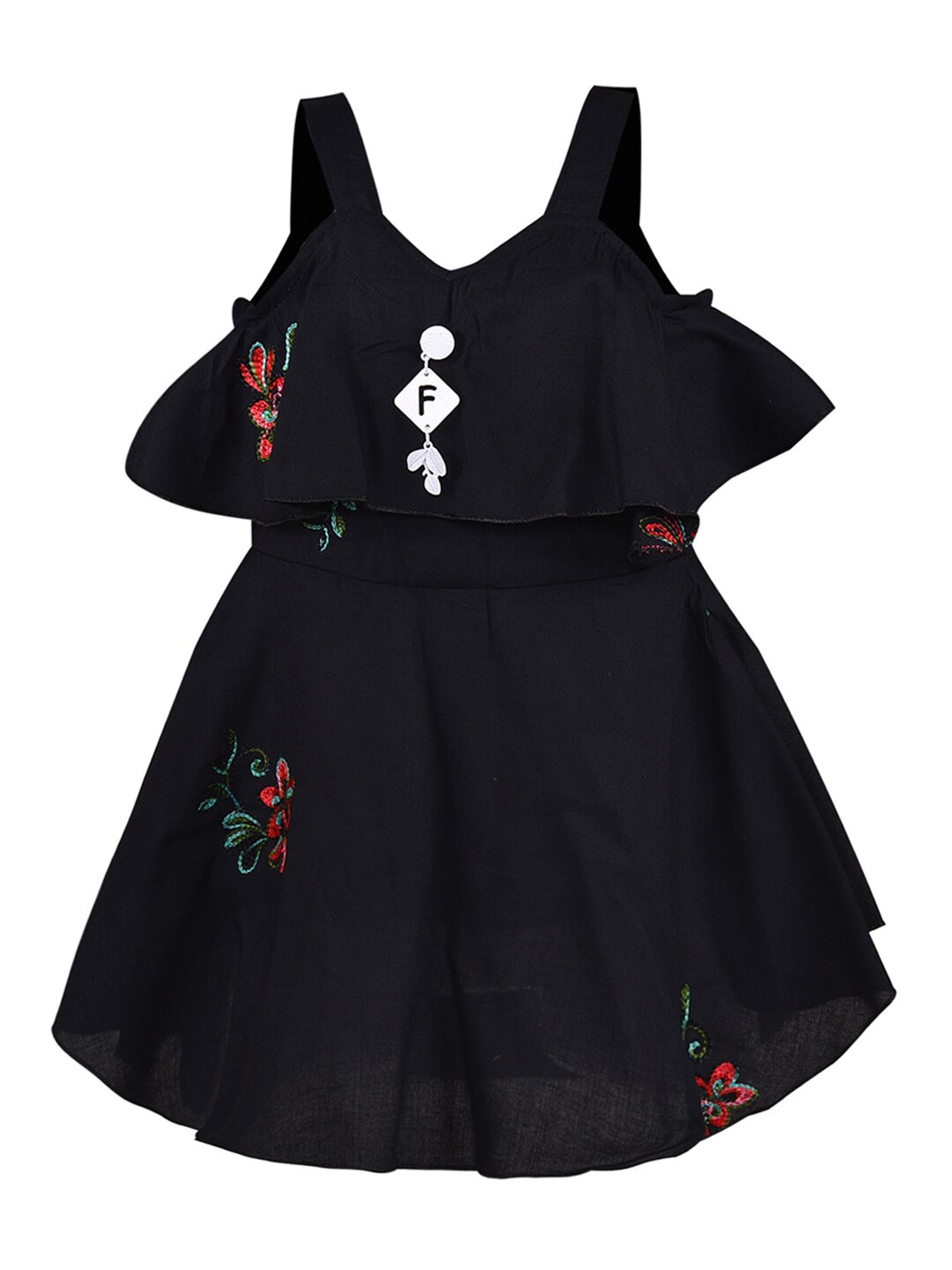 

Wish Karo Girls Floral Embroidered Fit & Flare Dress, Black