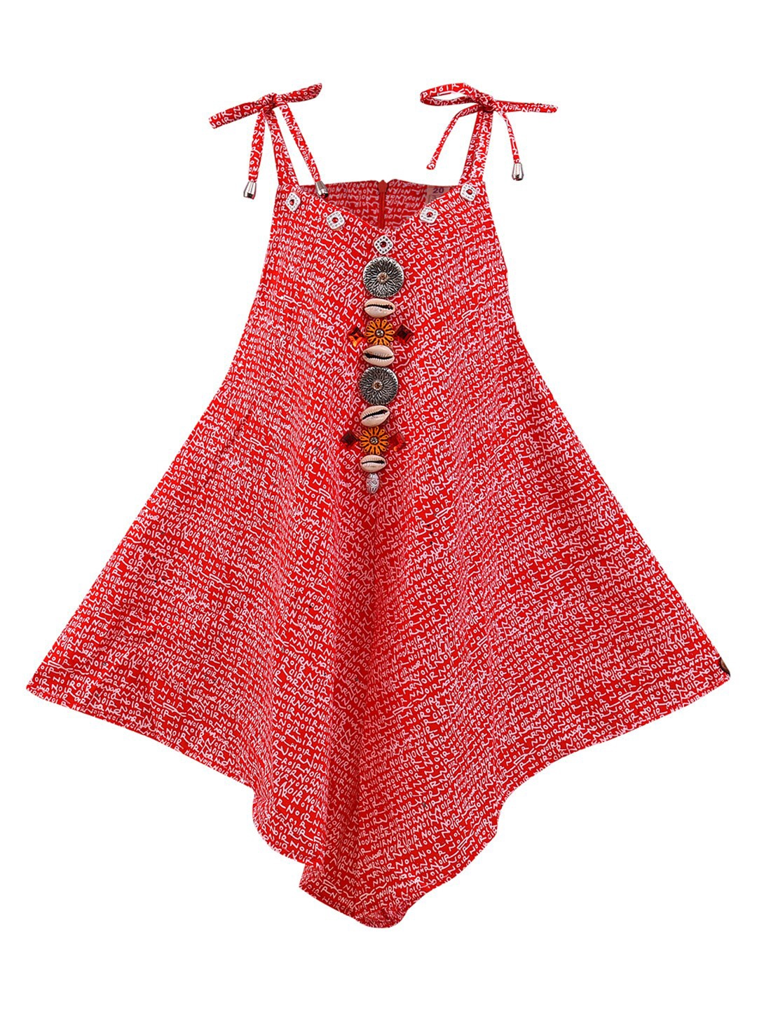 

Wish Karo Girls Printed Shoulder straps A-Line Dress, Red