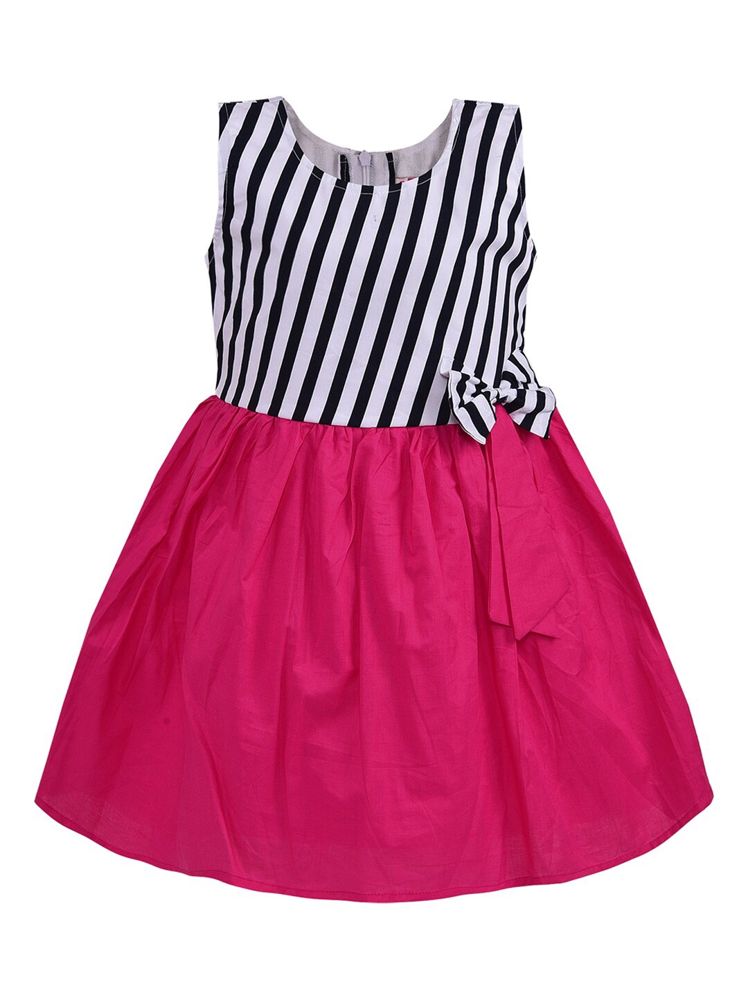

Wish Karo Girls Striped Sleeveless Fit & Flare Cotton Dress, White