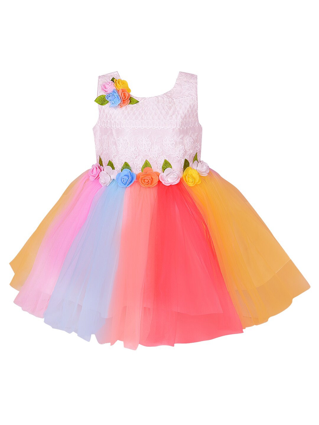 

Wish Karo Girls Self Design Net Fit & Flare Dress, Pink
