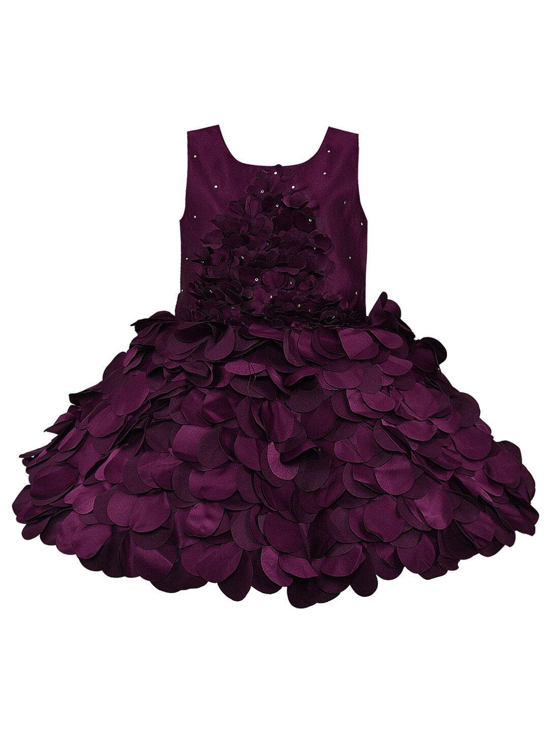 

Wish Karo Girls Sleeveless Self Design Satin Fit & Flare Dress, Purple