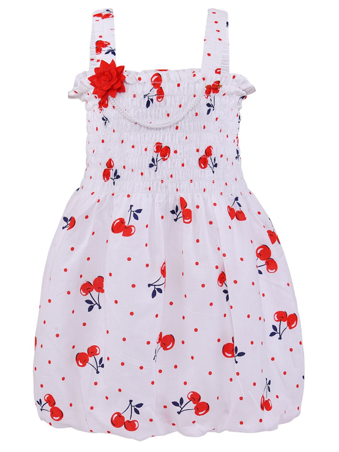 

Wish Karo Girls Conversational Printed Smocked A-Line Dress, Red