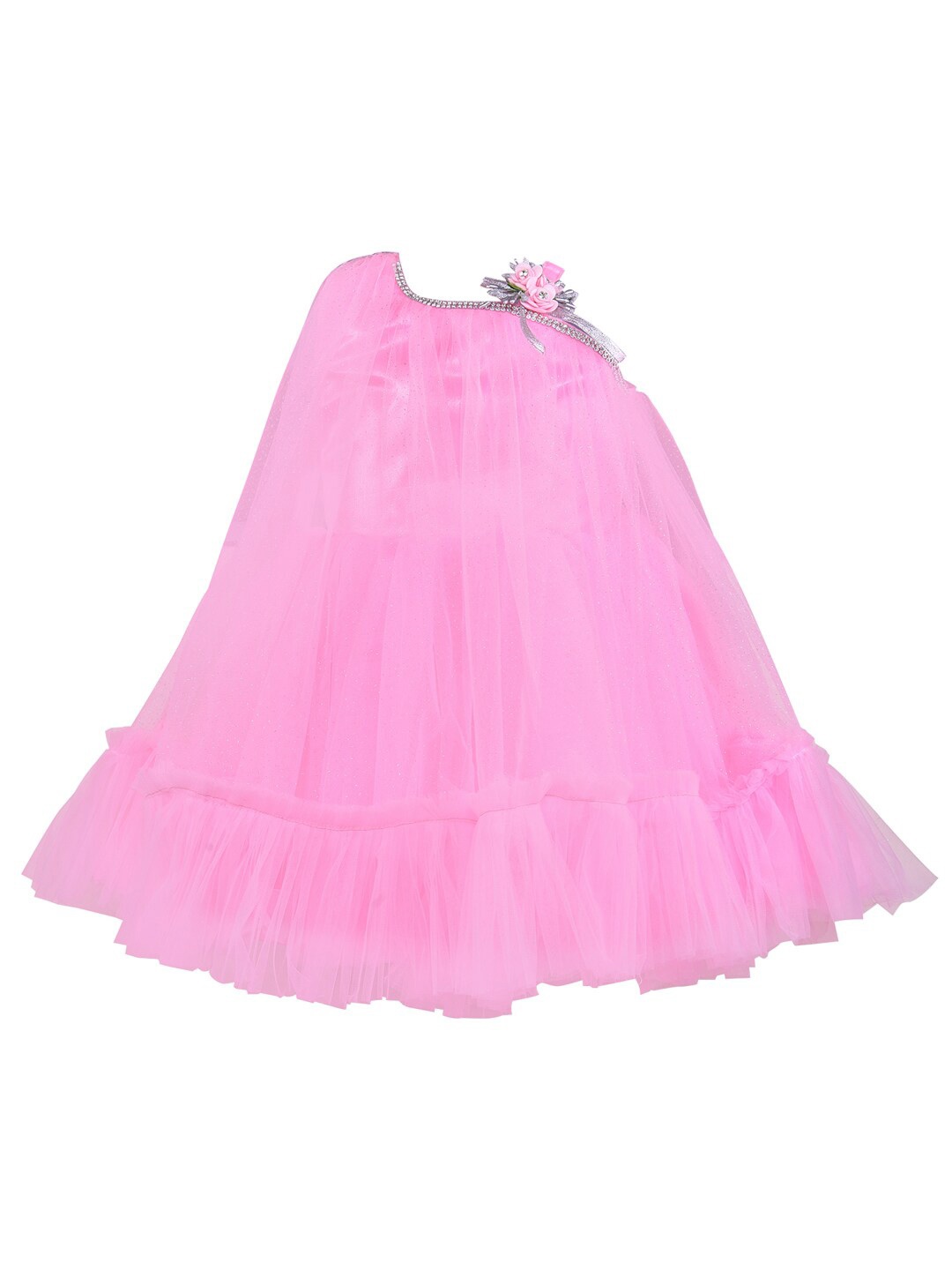 

Wish Karo Girls Asymmetric Tiered Net A-Line Dress, Pink