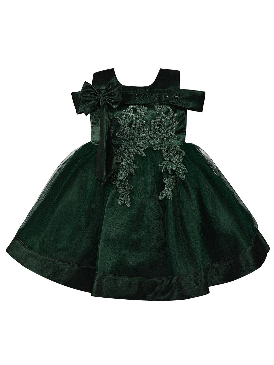 

Wish Karo Girls Cold-Shoulder Net Fit & Flare Dress, Green