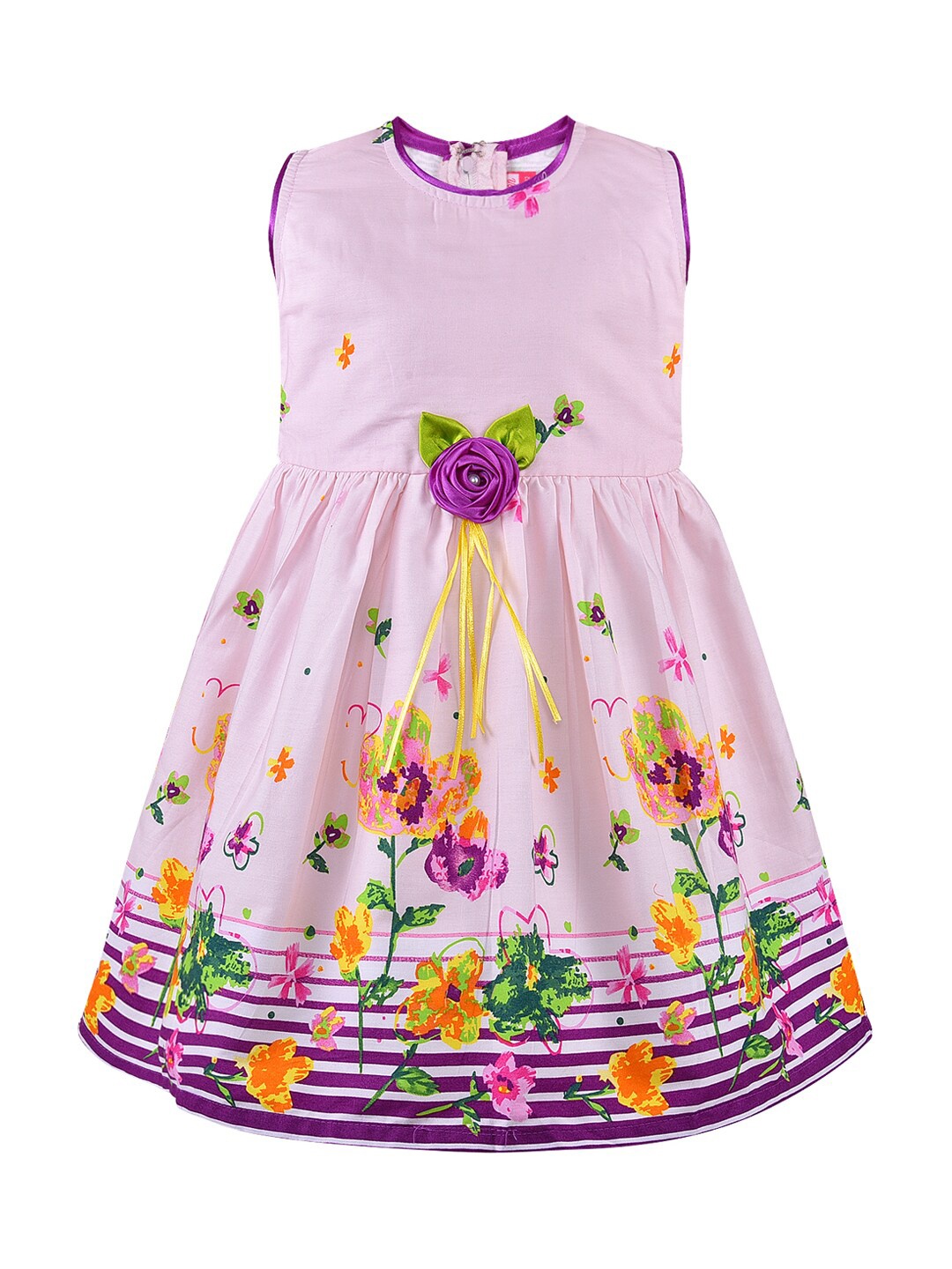 

Wish Karo Girls Floral Print Sleeveless Cotton Fit & Flare Dress, Pink