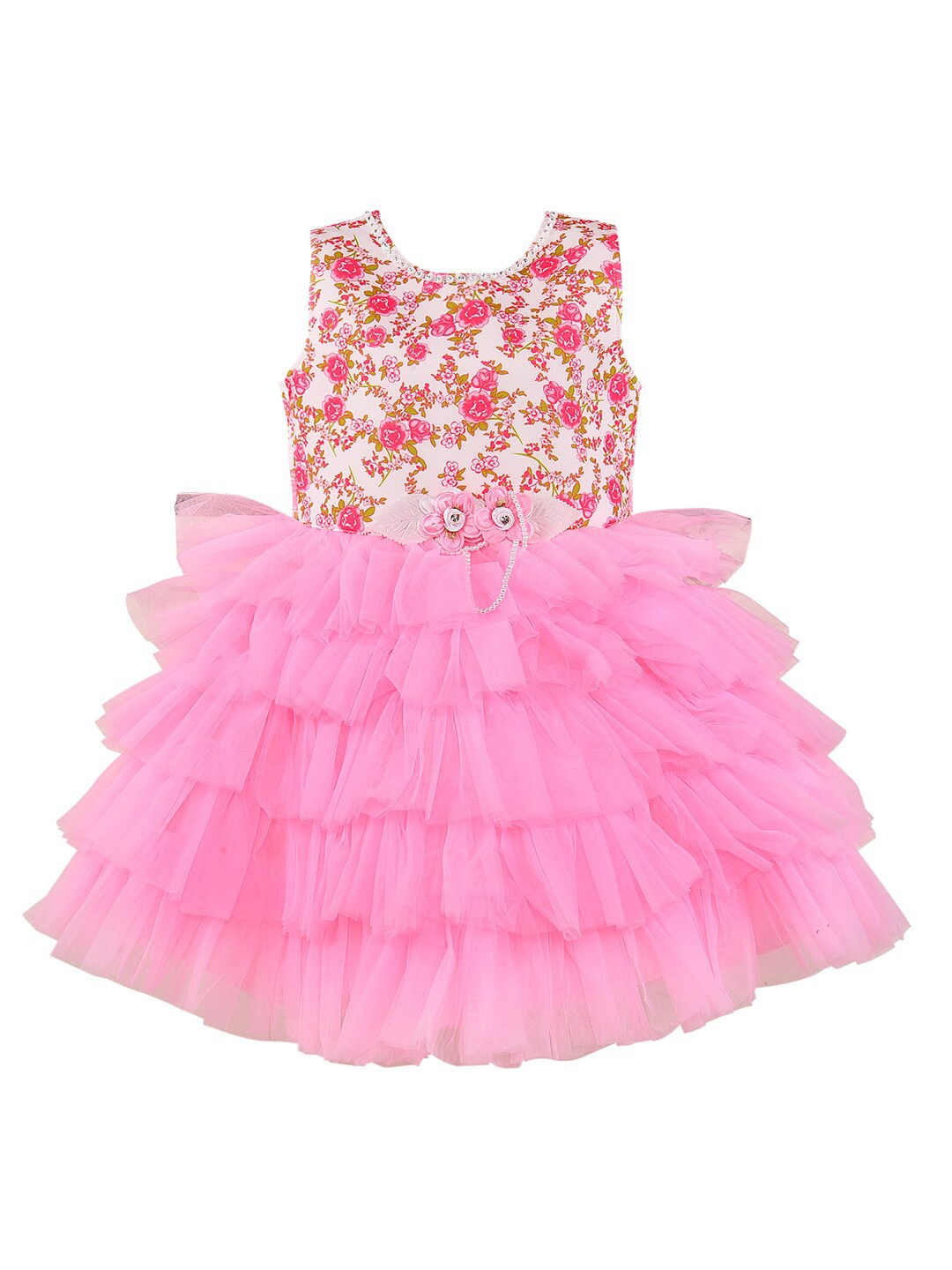 

Wish Karo Girls Floral Print Net Fit & Flare Dress, Pink