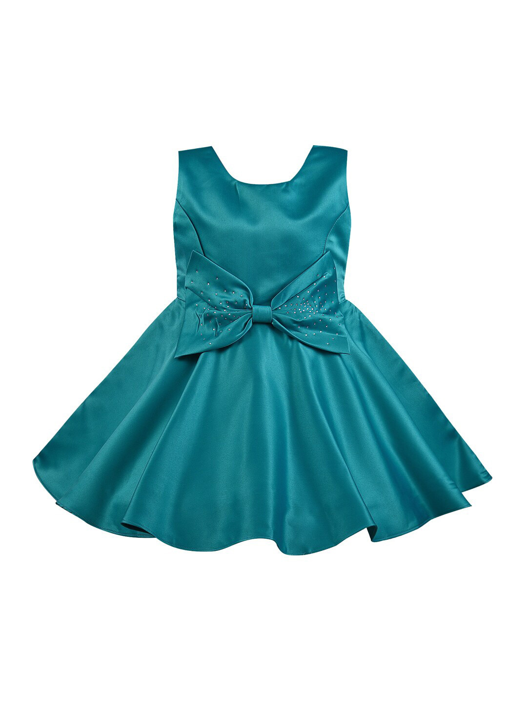 

Wish Karo Girls Sleeveless Bow Detailed Satin Fit & Flare Dress, Green